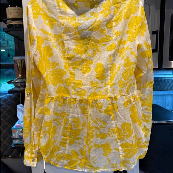 Mauve Yellow and White Long Sleeve Ruched Blouse - Picture 2 of 8